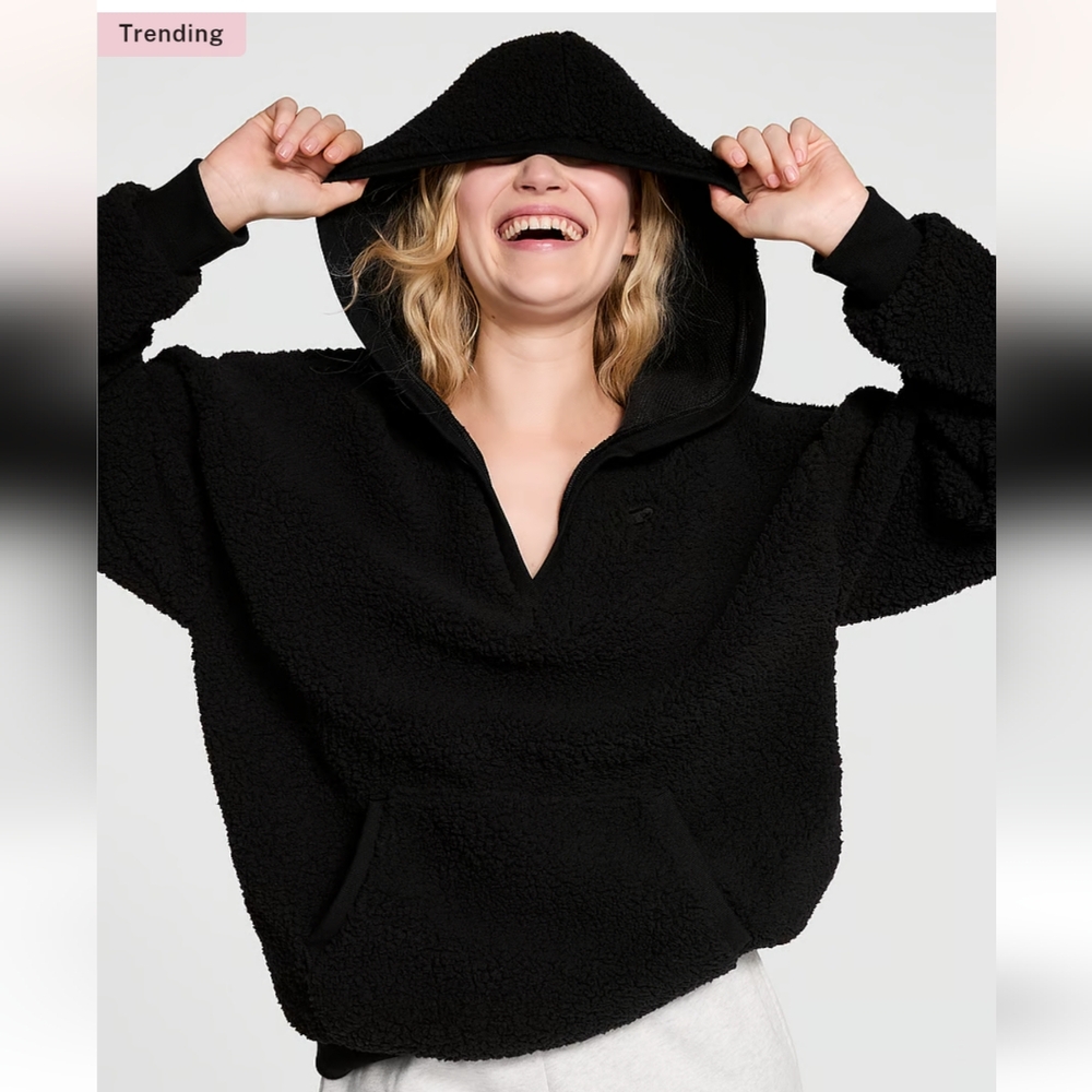 PINK Victoria's Secret Black Plush Sherpa Hoodie
